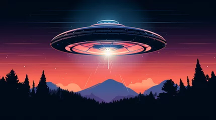 Foto op Canvas A vector graphic of a flying saucer. © Tayyab