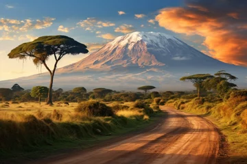 Verdunkelungsvorhänge Kilimandscharo Dirt Road Leading to Mount Kilimanjaro. Generative AI