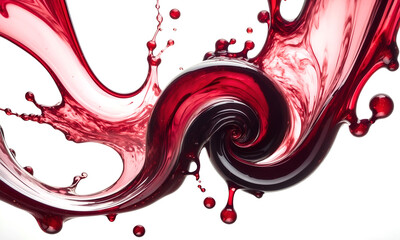 Advertisement picture of red wine splash, close up. Clear splash of red wine with drops. red wine swirl.