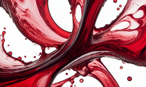 Advertisement picture of red wine splash, close up. Clear splash of red wine with drops. red wine swirl.