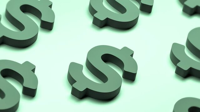 Green dollar sign, USD currency symbol, animation. 3D render