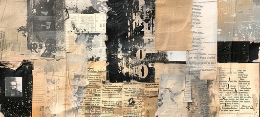 Collage banner. Mixed media artwork of various vintage papers, texts, and textures in sepia tones, suitable for background or concept design.