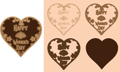 8 march happy women's day love shape text design for laser cut cnc, 