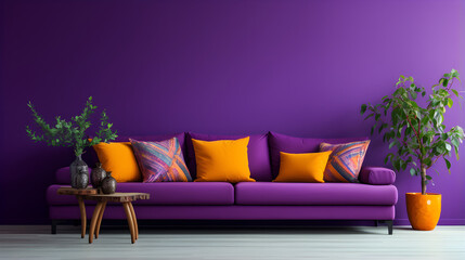 modern living room with purple sofa