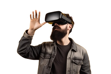 Transparent background PNG image of man using VR headset