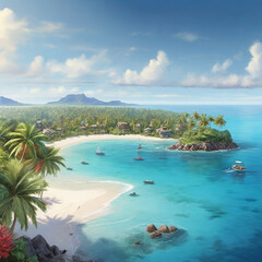 A tropical island paradise with crystal clear waters palmfringed beaches and colorful coral