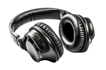 Black headphone on transparent background PNG image