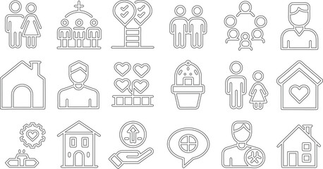Fototapeta na wymiar Social policy editable stroke outline icons set isolated on white background flat vector illustration