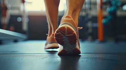 Rehabilitating his ankle after injury at the gym. Rearview shot of an unrecognizable mans ankle during a workout. Ankle rehabilitation: Building strength and mobility - obrazy, fototapety, plakaty