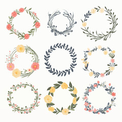 Fototapeta premium Detailed Floral Wreaths in Vector Style