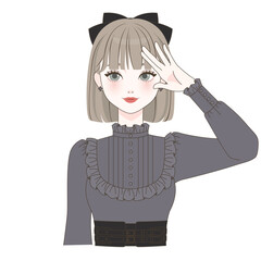 敬礼ポーズの女の子