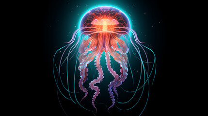 A vector graphic of a jellyfish with glowing tentacles.