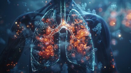 Human lungs full of futuristic and digital with text copy space - obrazy, fototapety, plakaty