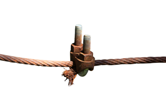 Old iron chain lots of rust and damage isolated on white background.