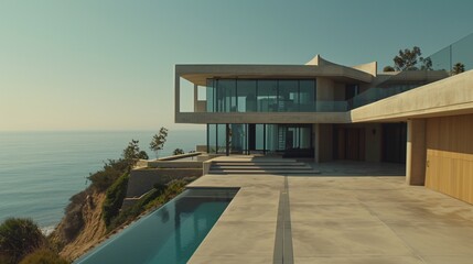 Fototapeta premium Exterior view of a large concrete and steel construction mansion house