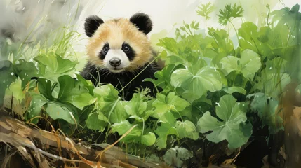 Schilderijen op glas red panda eating bamboo © Wallpaper