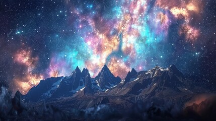 photo galaxy nature aesthetic background starry sky mountain remixed media  - obrazy, fototapety, plakaty