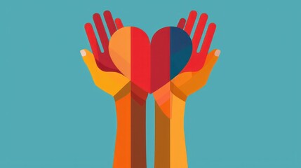 vector charity logo, hands supporting heart icon flat design vector illustration 