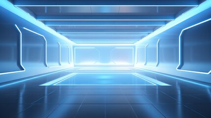 Obraz premium Abstract Futuristic Empty Floor and Room with Light. Modern Future Cement Floor and Wall Background. 3D Render.