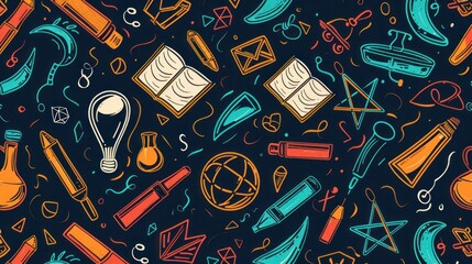 vector education pattern background in doodle style 