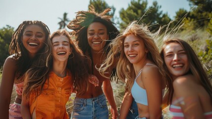 Fototapeta premium Group of friends bonding and having fun outdoors