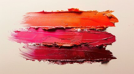 Lipstick pink red orange brown palette smudge background texture isolated on beige background