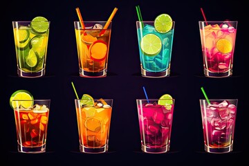 Cheers to Different Alcoholic Drinks and Cocktails! A Set of Tasty Cocktails and Drinks at a Bar or a Party