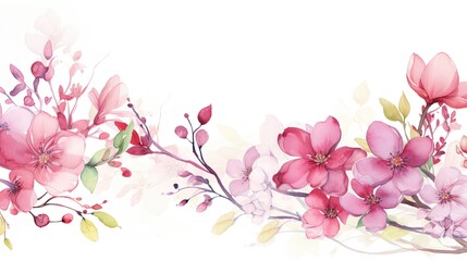 Fototapeta premium Color Illustration of Pink Watercolor Flowers in a Garden. Floral Arrangement in Decorative Background for Summer and Spring Concept