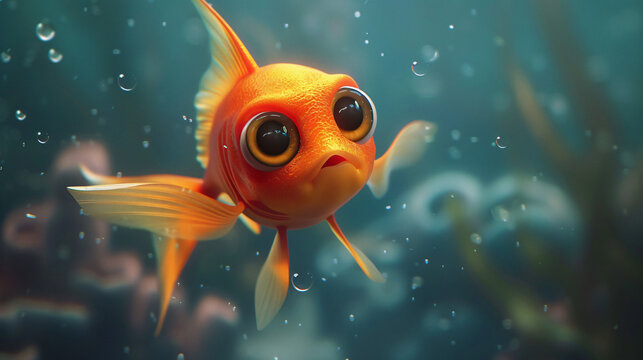 Cute little goldfish character with big eyes