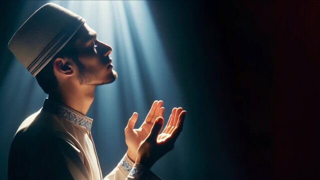 A Muslim praying inside a mosque animation