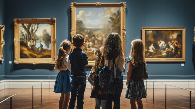 Kids in school visiting an art gallery.