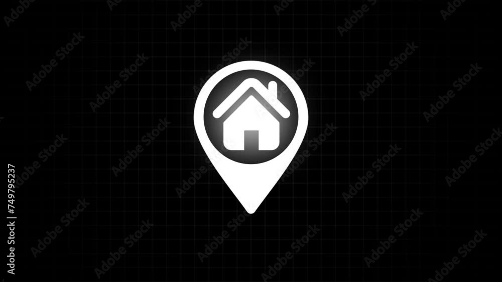 Poster location icon animation with home icon concept video. map pointer with house icon isolated on black 