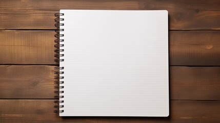 Blank Paper Notebook on Brown Wooden Table Background. Top View with Copy Space. Office Desk Table Concept.