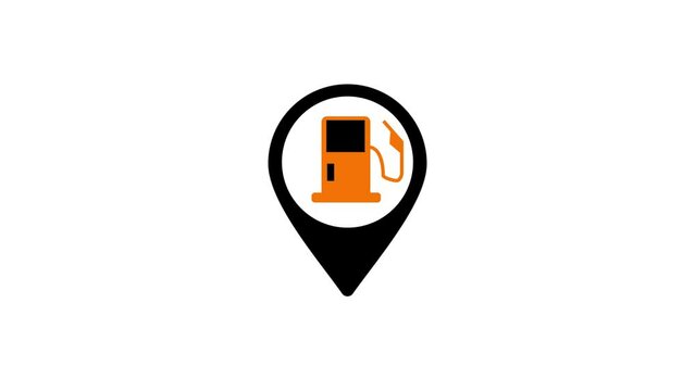 Gas station icon with location. Fuel map pin animation concept.4k motion animation.destination pin and icon.location icon