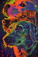 1970s psychedelic blacklight poster of dogs