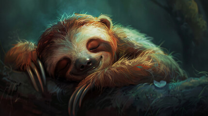 Fototapeta premium Cute sloth having a nightmare