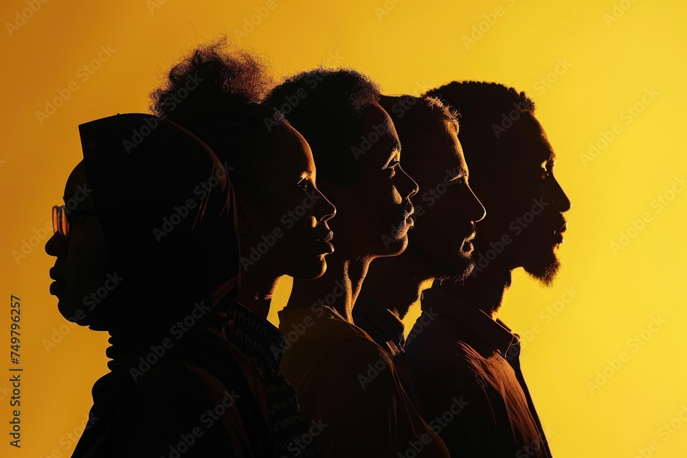 Poster a diverse group of individuals standing side by side. perfect for illustrating teamwork and unity
