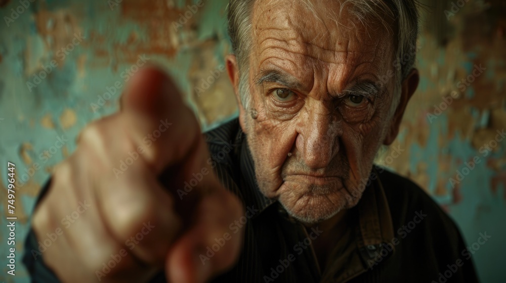 Poster an elderly man pointing directly at the camera. suitable for various business concepts