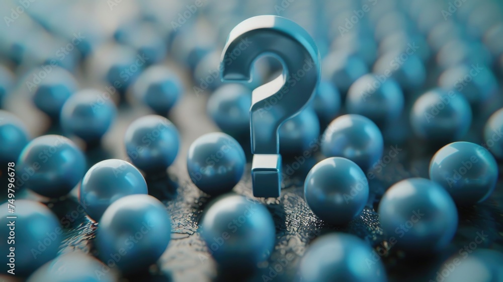 Poster blue balls with a question mark in the middle. suitable for educational concepts