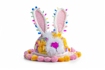 A cute handmade Easter bonnet hat covered with easter decorations