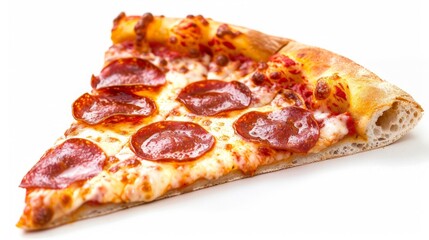 Slice of fresh italian classic original Pepperoni Pizza isolated on white background