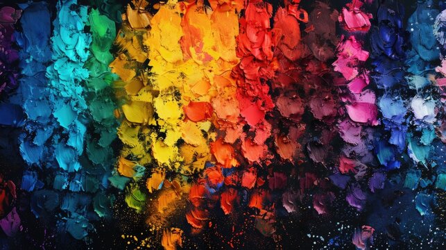 Multiple Colors Of Paint Splattered On Canvas. Ideal For Backgrounds Or Artistic Concepts