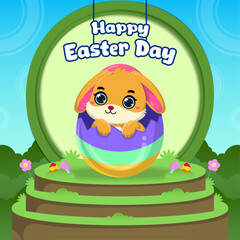 Vector flat illustration for happy easter day celebration