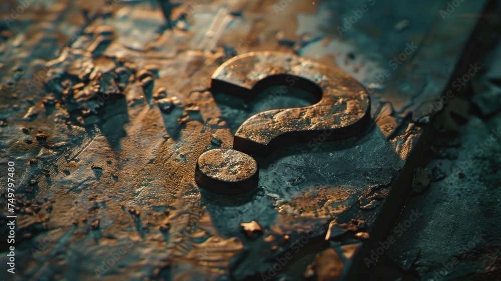 Aufkleber rusty metal surface with a question mark symbol. suitable for industrial, mystery or problem-solving