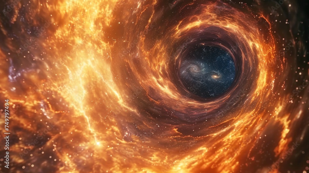 Poster image of a black hole at the center of a galaxy. suitable for scientific projects