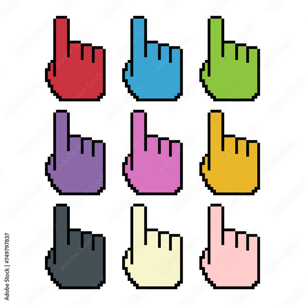 Aufkleber set of finger pixel icon, web cursor click mouse symbol, computer pointer vector illustration