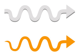 Orange wavy arrow with pointed end and shaded gray wavy arrow