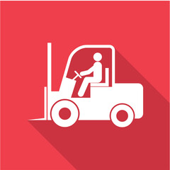 Forklift transport icon shadow, industry vehicle machine symbol, fork truck warehouse vector illustration