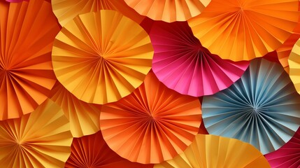 Fototapeta na wymiar Colorful Origami Fan Pattern on Orange Background