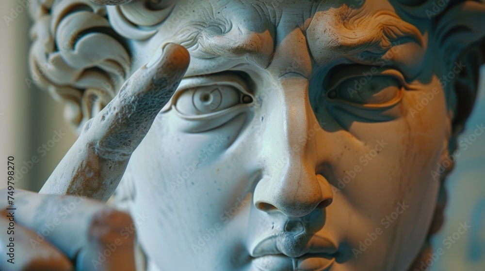 Poster Detailed close-up of a statue with a finger pointing. Suitable for various concepts and designs